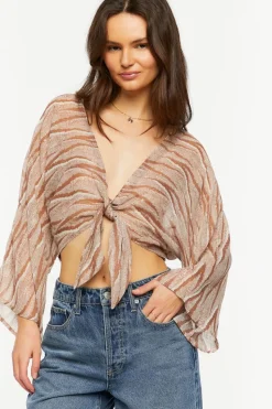 Abstract Chiffon Tie-Front Crop Top