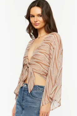 Abstract Chiffon Tie-Front Crop Top