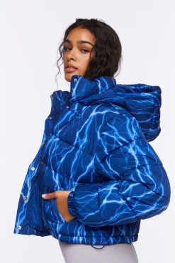 Abstract Lightning Print Puffer Jacket
