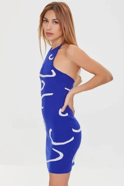 Abstract Print Halter Dress