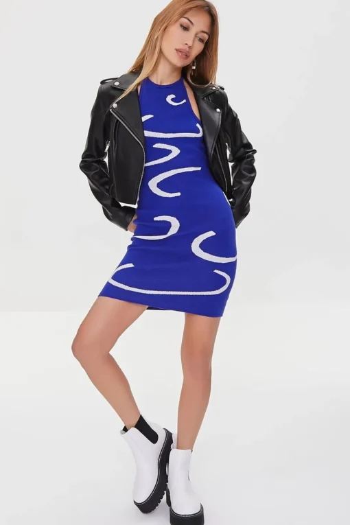 Abstract Print Halter Dress