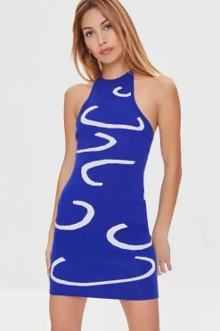 Abstract Print Halter Dress