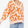 Abstract Print V-Neck Sweater