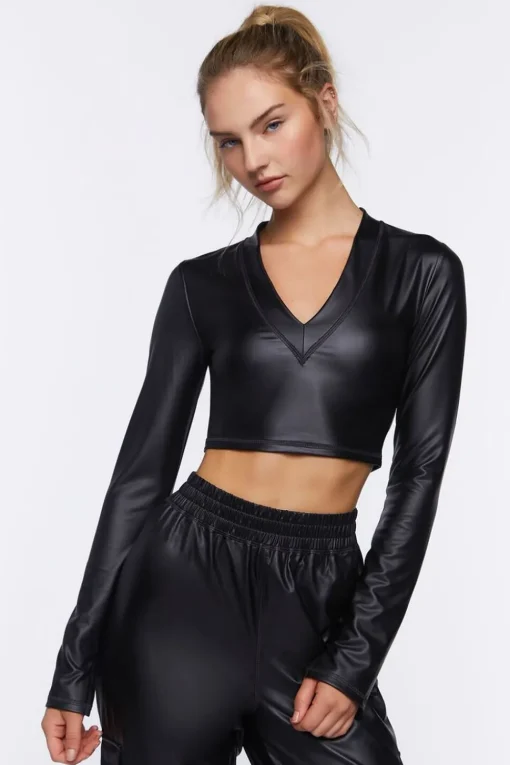 Active Faux Leather Crop Top
