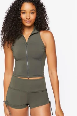 Active Mock Neck Zip-Up Crop Top