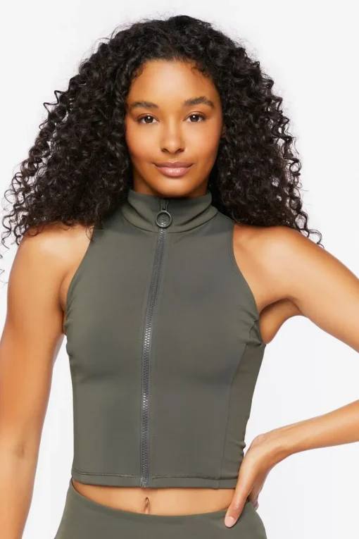 Active Mock Neck Zip-Up Crop Top