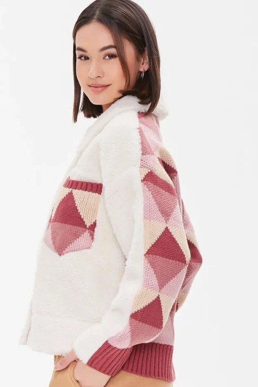 Argyle Faux Shearling Jacket