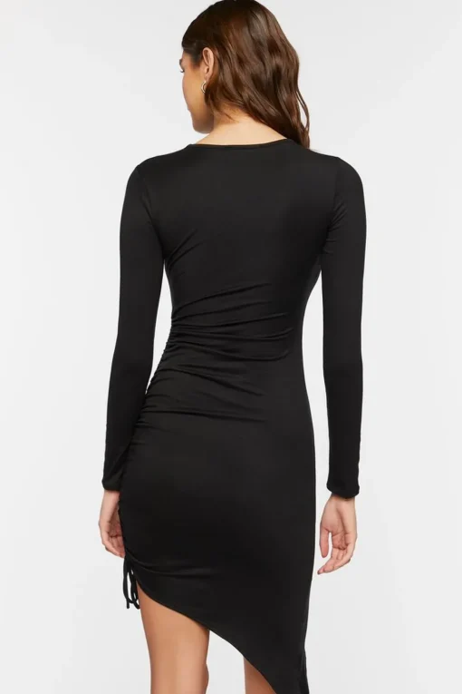 Asymmetrical Ruched Drawstring Dress