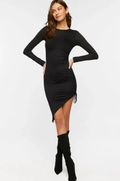 Asymmetrical Ruched Drawstring Dress