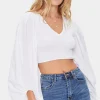 Balloon-Sleeve Crop Top