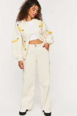 Banana Print Open-Front Cardigan Sweater