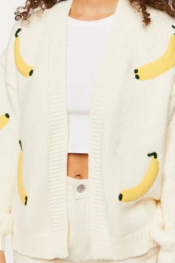 Banana Print Open-Front Cardigan Sweater