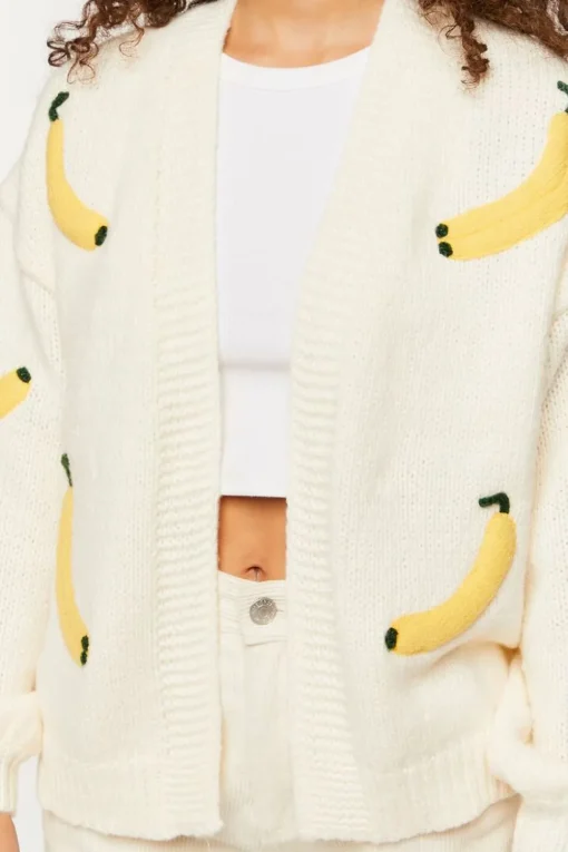 Banana Print Open-Front Cardigan Sweater