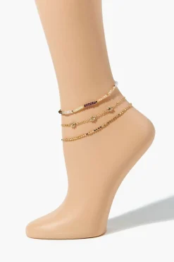 Beaded Floral Chain Anklet Set