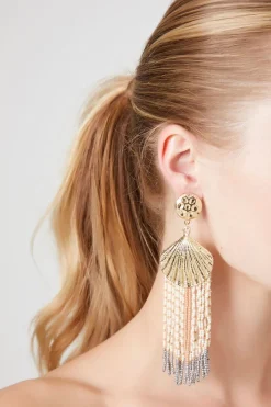Beaded Seashell Fringe Earrings