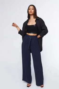 Belted Pinstripe Trousers