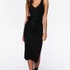 Belted Ribbed M-Slit Midi Dress