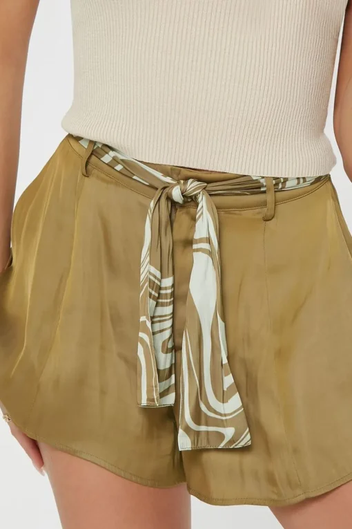 Belted Satin Mini Skirt