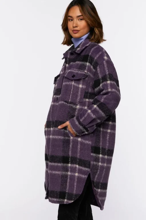 Brushed Plaid Longline Shacket