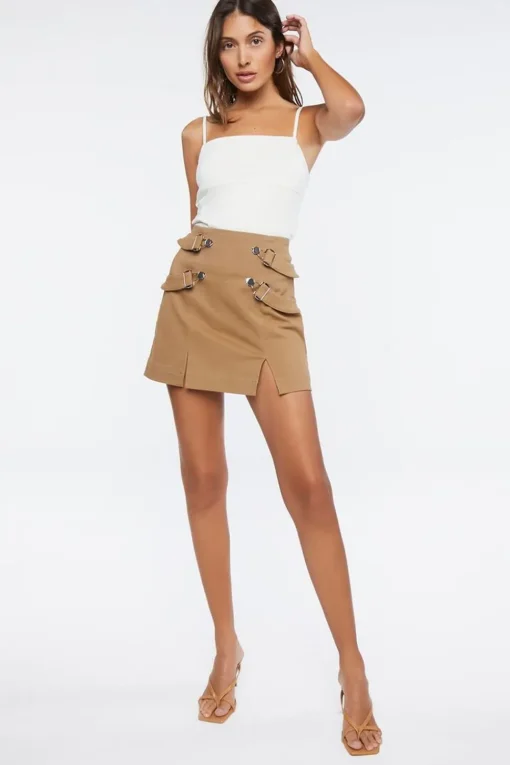 Buckled M-Slit Mini Skirt