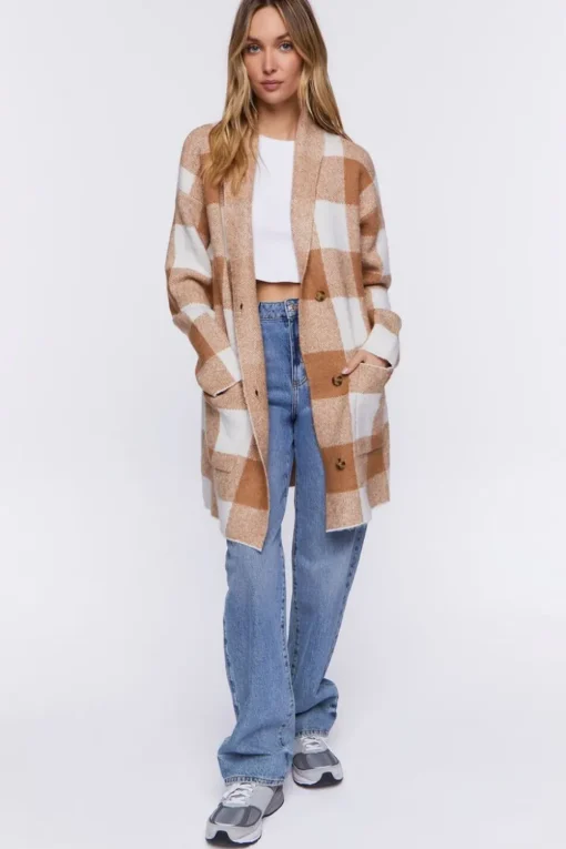 Buffalo Plaid Longline Cardigan Sweater