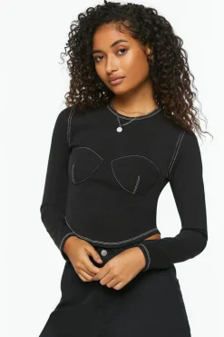 Bustier-Stitched Long-Sleeve Top