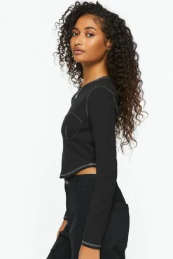 Bustier-Stitched Long-Sleeve Top