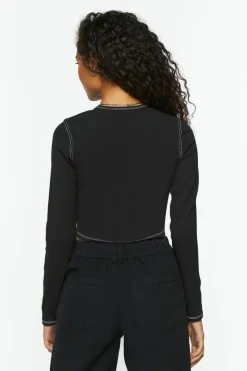Bustier-Stitched Long-Sleeve Top