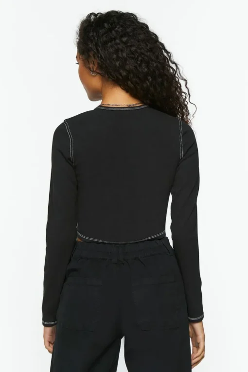 Bustier-Stitched Long-Sleeve Top