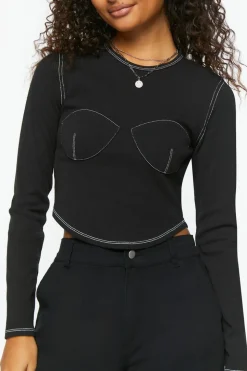 Bustier-Stitched Long-Sleeve Top
