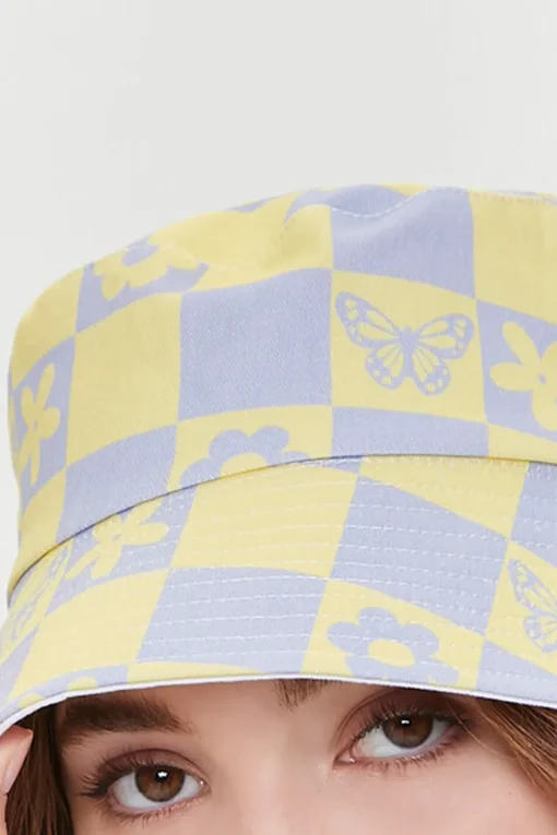 Butterfly Checkered Bucket Hat