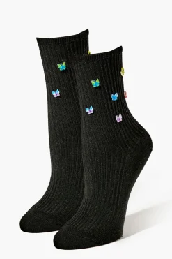 Butterfly Embellished Crew Socks
