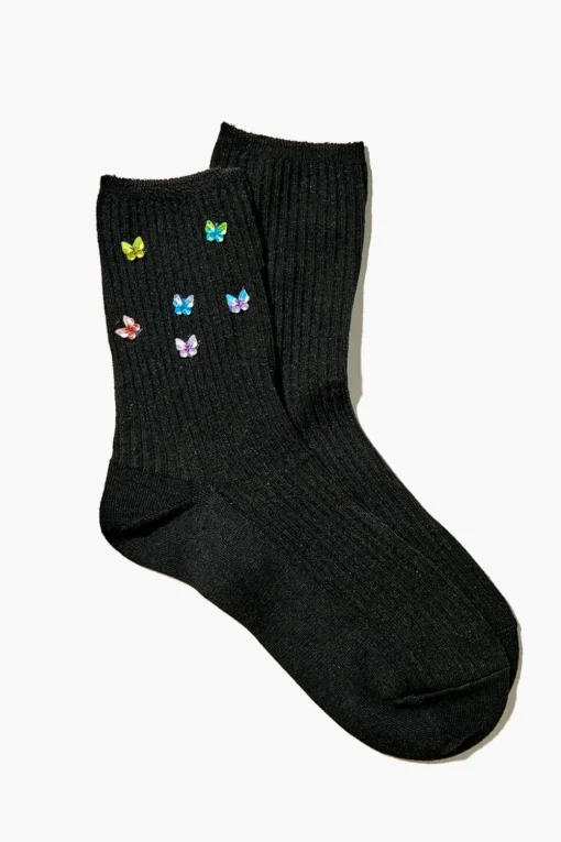 Butterfly Embellished Crew Socks