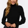 Button-Loop Mock Neck Sweater