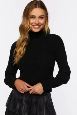 Button-Loop Mock Neck Sweater