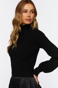 Button-Loop Mock Neck Sweater