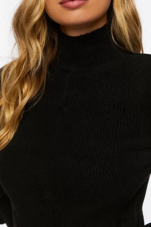 Button-Loop Mock Neck Sweater
