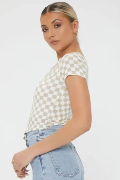Checkered Cutout Buttoned Top