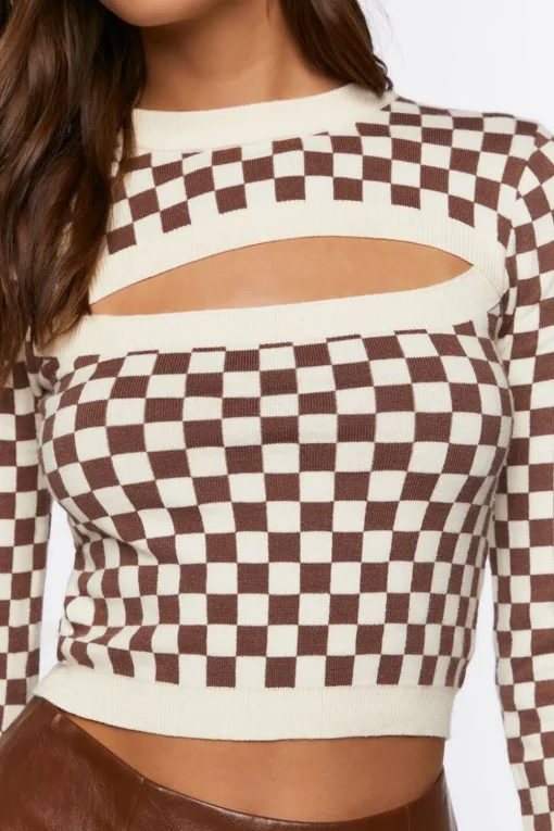 Checkered Cutout Crop Top