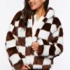 Checkered Faux Fur Coat