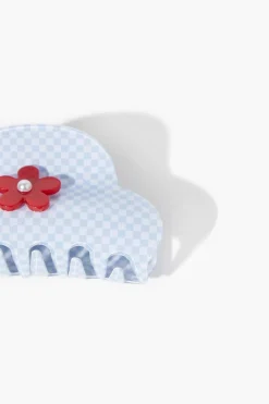 Checkered Floral Claw Clip