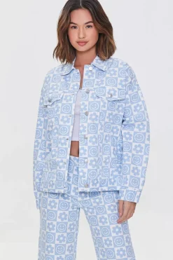 Checkered Floral Denim Jacket