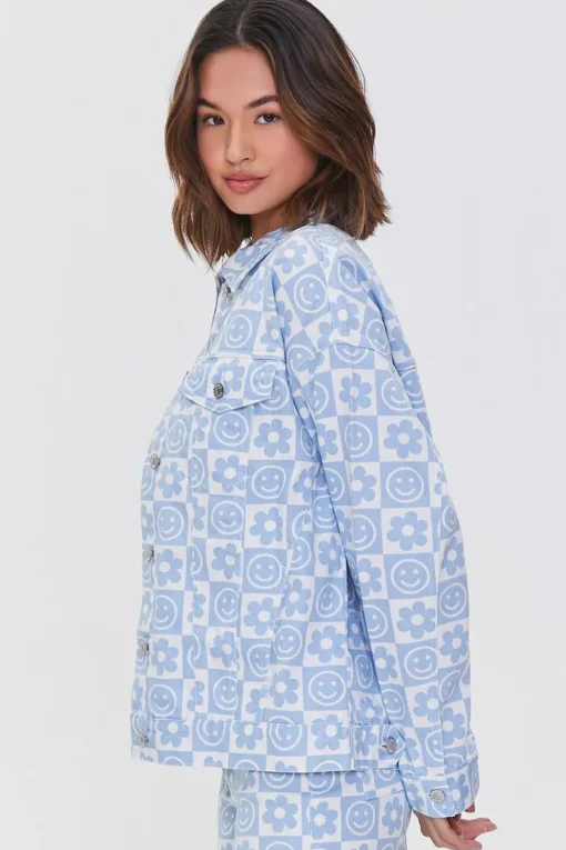 Checkered Floral Denim Jacket