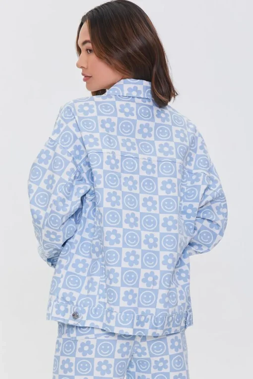 Checkered Floral Denim Jacket