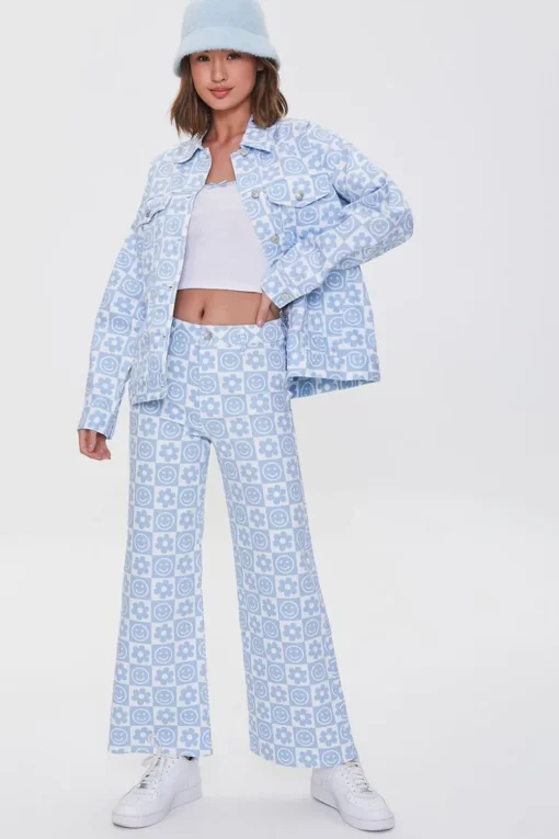 Checkered Floral Denim Jacket