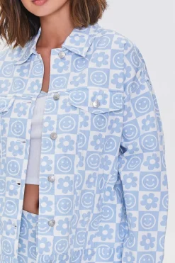 Checkered Floral Denim Jacket