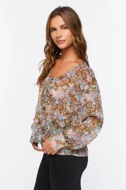 Chiffon Floral Print Lace-Up Top