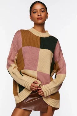 Colorblock Mock Neck Sweater