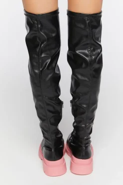 Colorblock Over-The-Knee Lug-Sole Boots