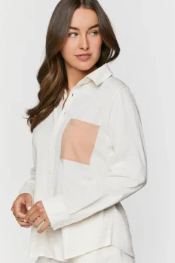 Colorblock Patch-Pocket Pajama Shirt